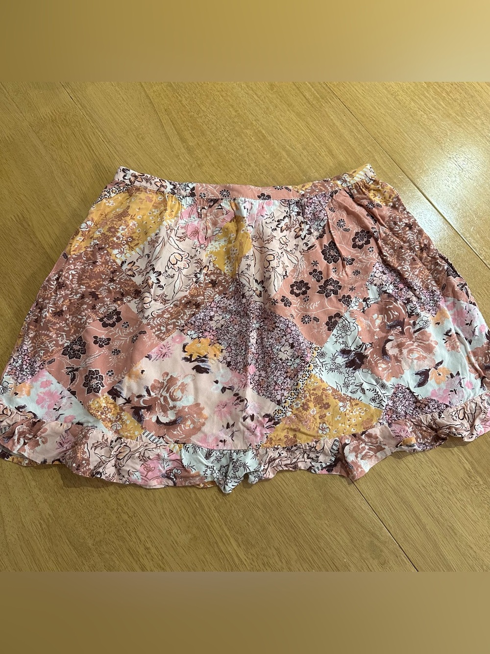 Lily Star Pink Floral Elastic-Ruffle Mini Skirt Size Small